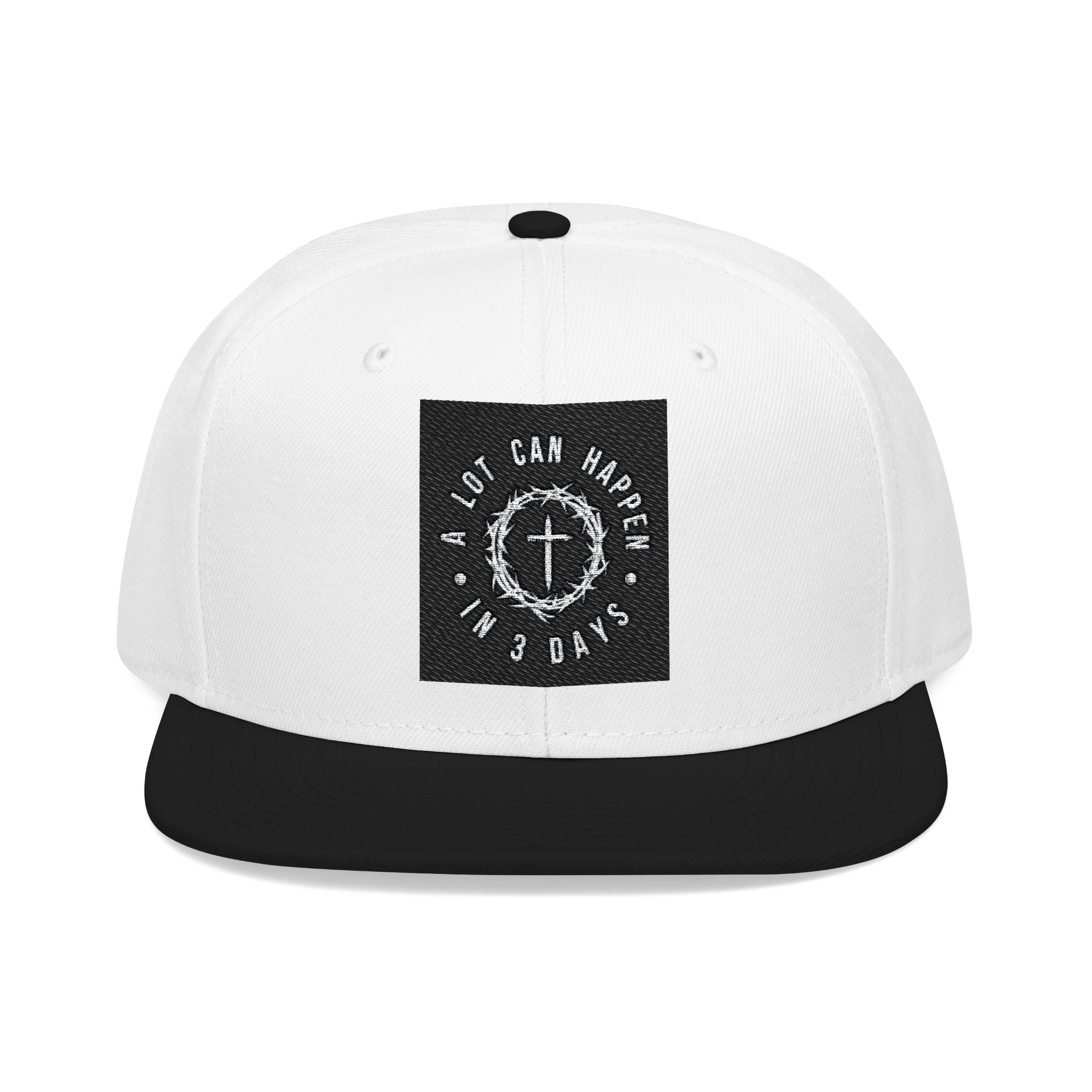 Embroidered Spiral Logo Snapback Hat — Black & Charcoal Flat-Brim Cap