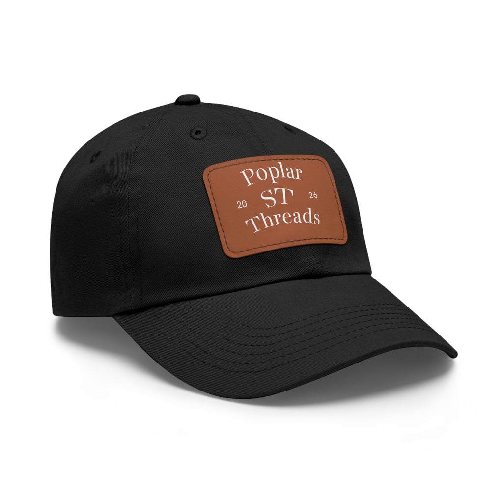 Leather Patch Dad Hat — "Poplar ST Threads" Embroidered Rectangle Cap