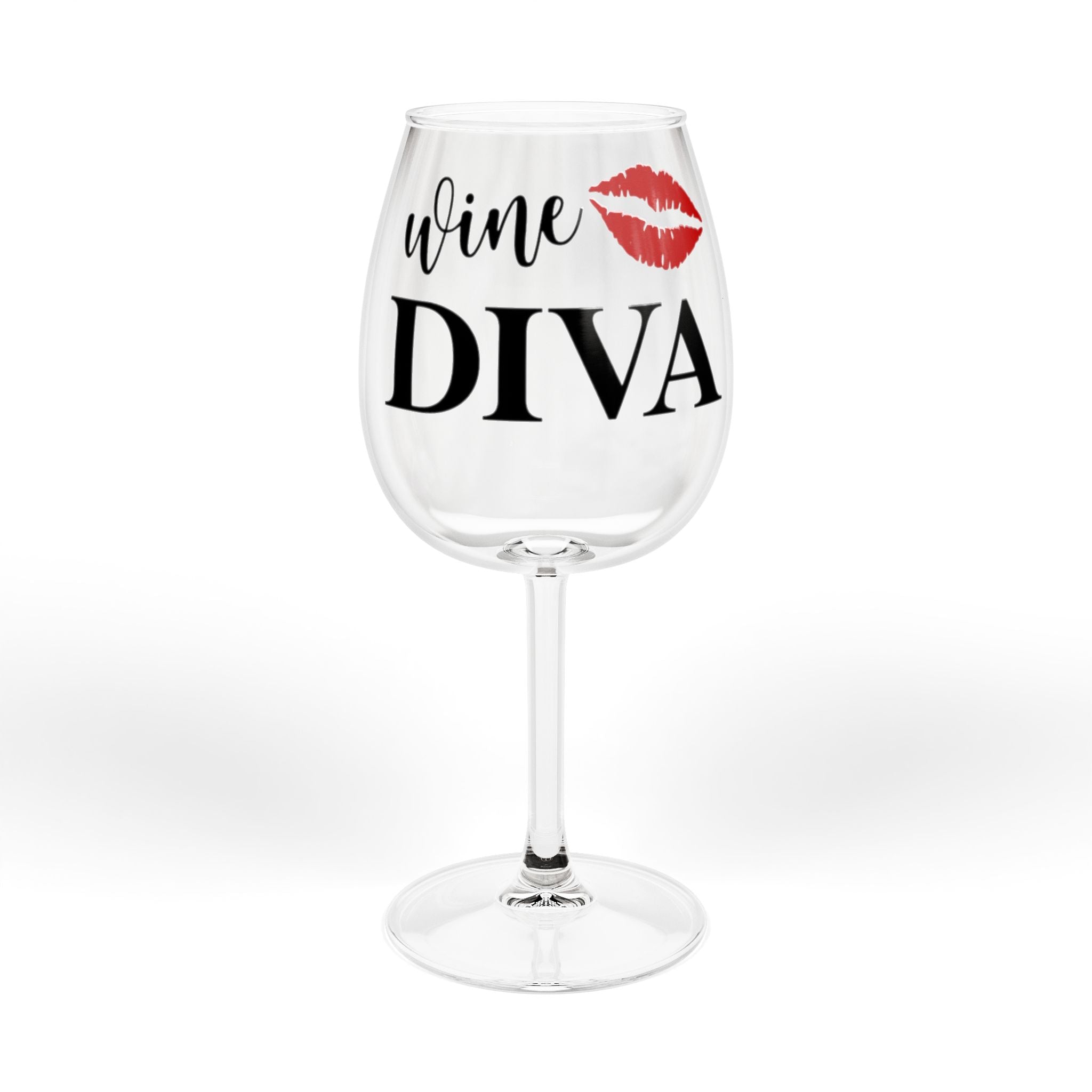 Wine Glass - "Wine Diva" 12oz Stemmed Glass with Lipstick Kiss – Funny Bachelorette & Gift