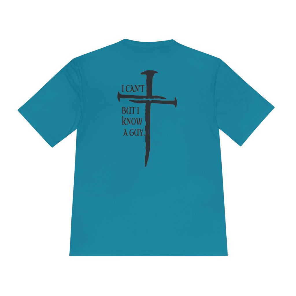 Graphic Tee — "I Can’t, But I Know a Guy" Nail Cross Design