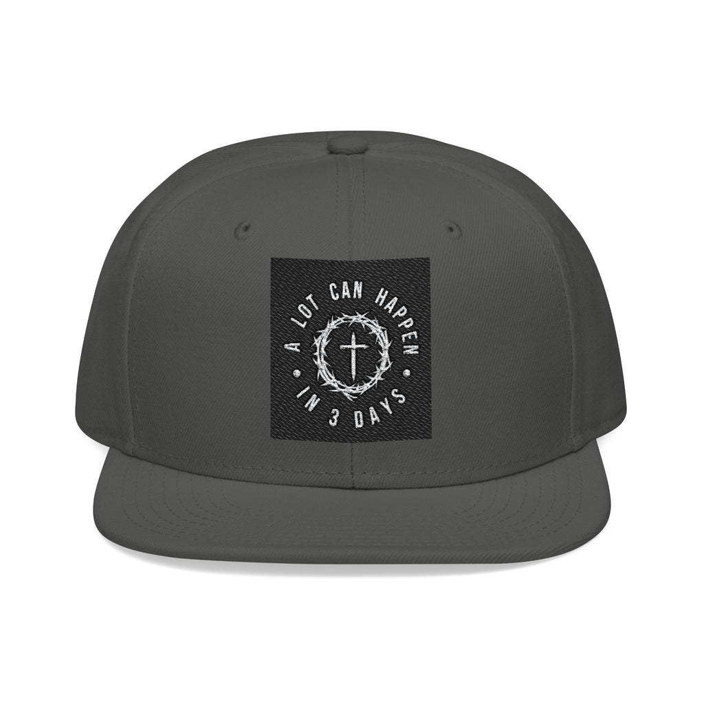 Embroidered Spiral Logo Snapback Hat — Black & Charcoal Flat-Brim Cap