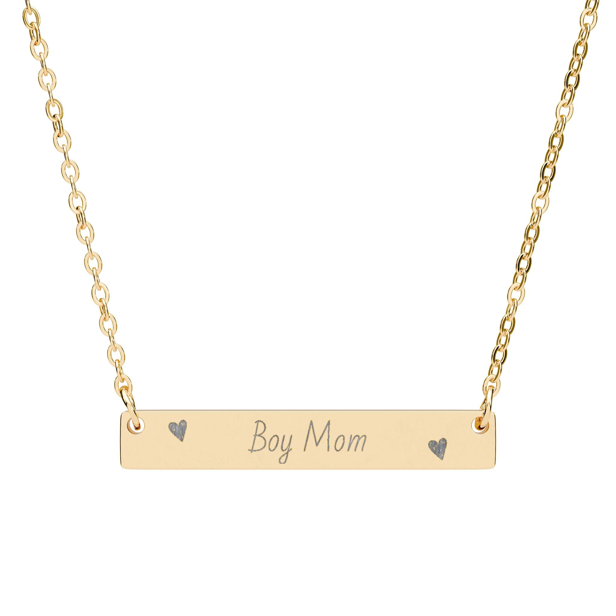 Engraved Horizontal Bar Necklace — "Boy Mom" Personalized Pendant