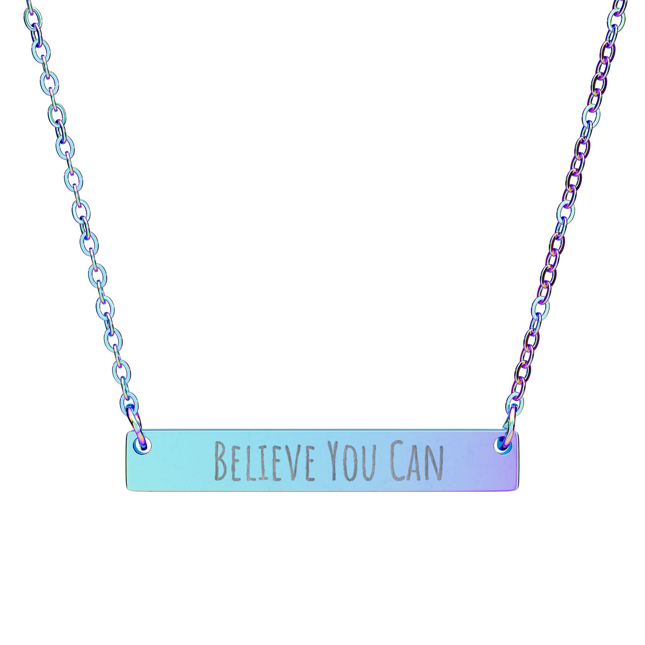 Engraved "Believe You Can" Bar Necklace — Horizontal Inspirational Pendant