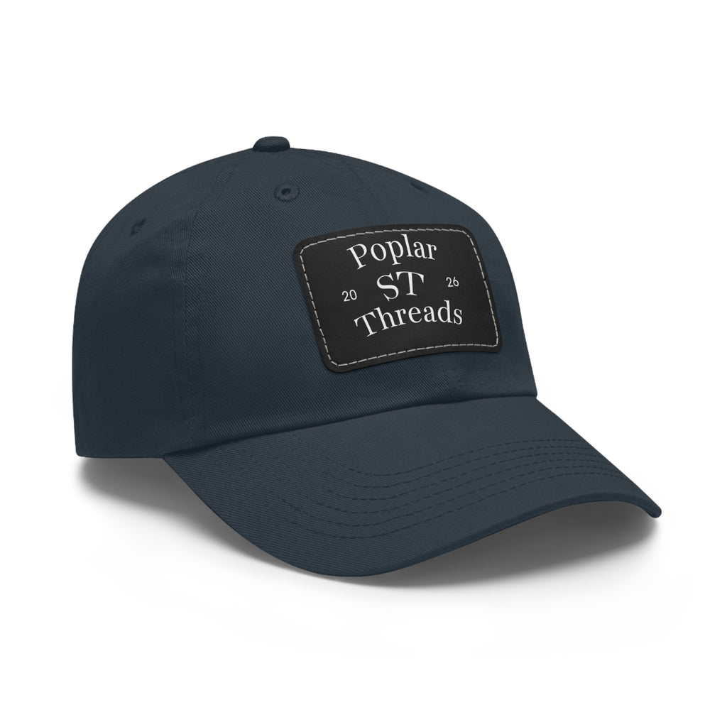 Leather Patch Dad Hat — "Poplar ST Threads" Embroidered Rectangle Cap