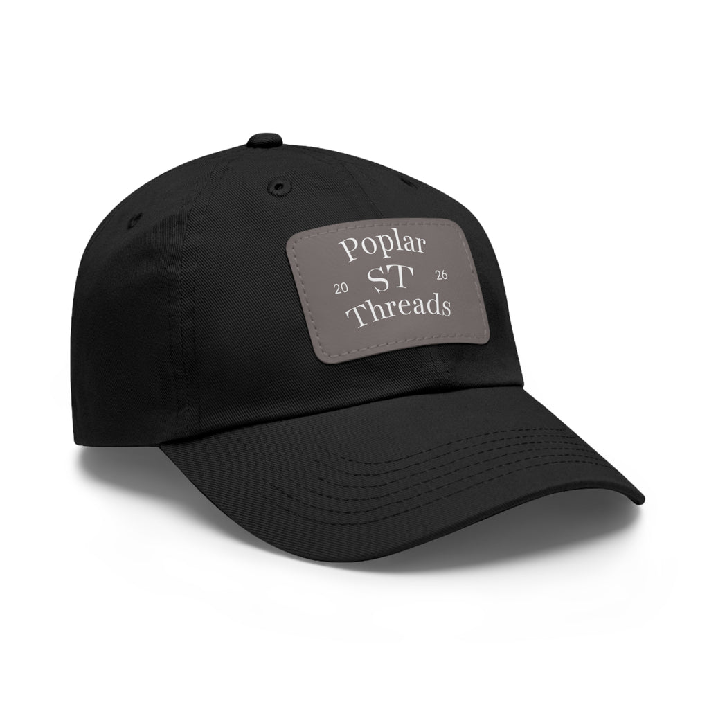 Leather Patch Dad Hat — "Poplar ST Threads" Embroidered Rectangle Cap