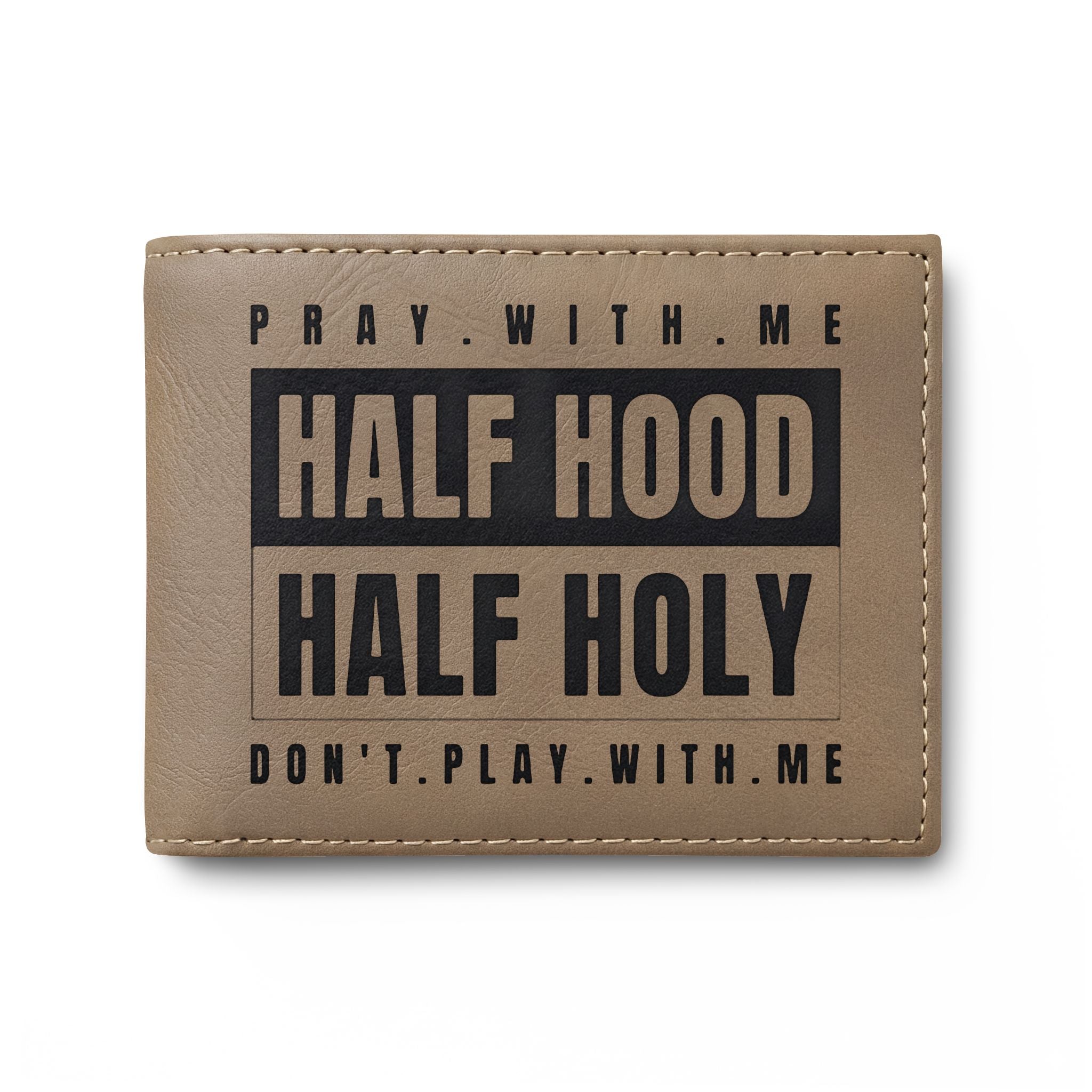 Half Hood Half Holy Bi-Fold Wallet - 'Pray With Me' Leather Card Wallet