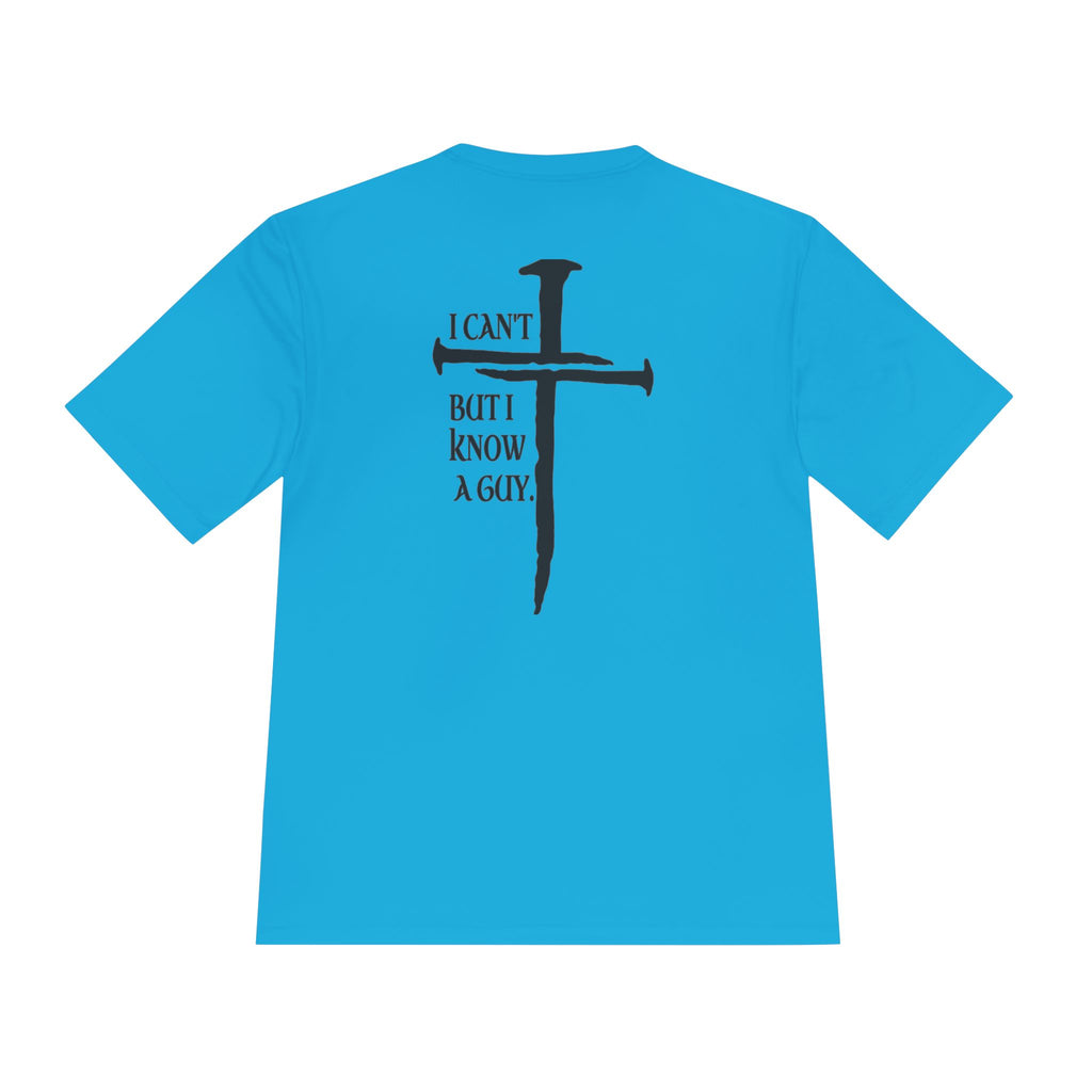 Graphic Tee — "I Can’t, But I Know a Guy" Nail Cross Design