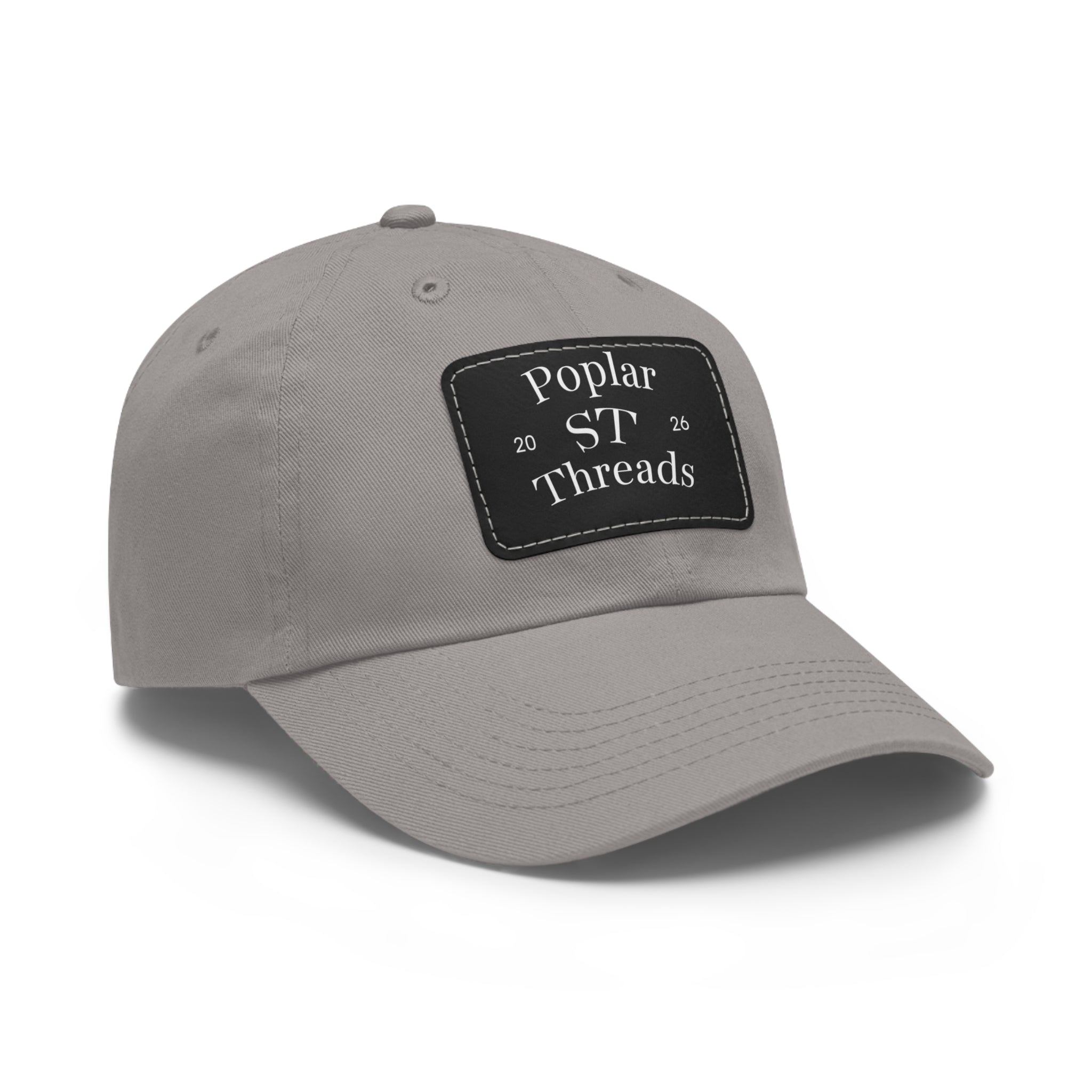Leather Patch Dad Hat — "Poplar ST Threads" Embroidered Rectangle Cap