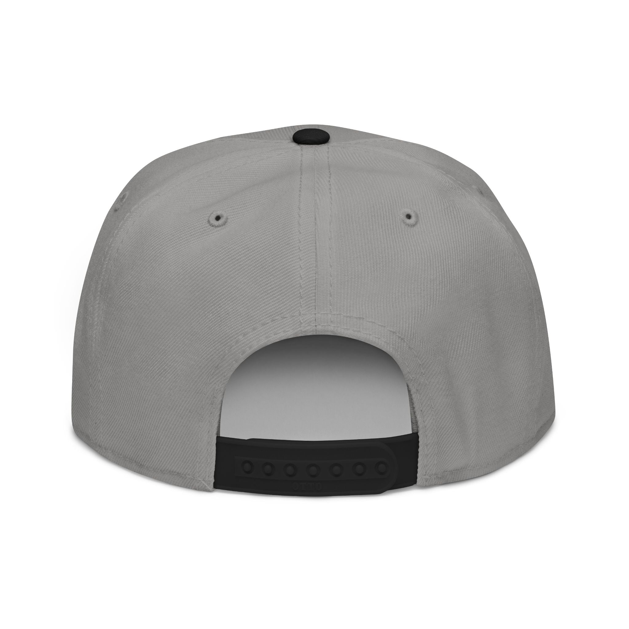 Embroidered Spiral Logo Snapback Hat — Black & Charcoal Flat-Brim Cap