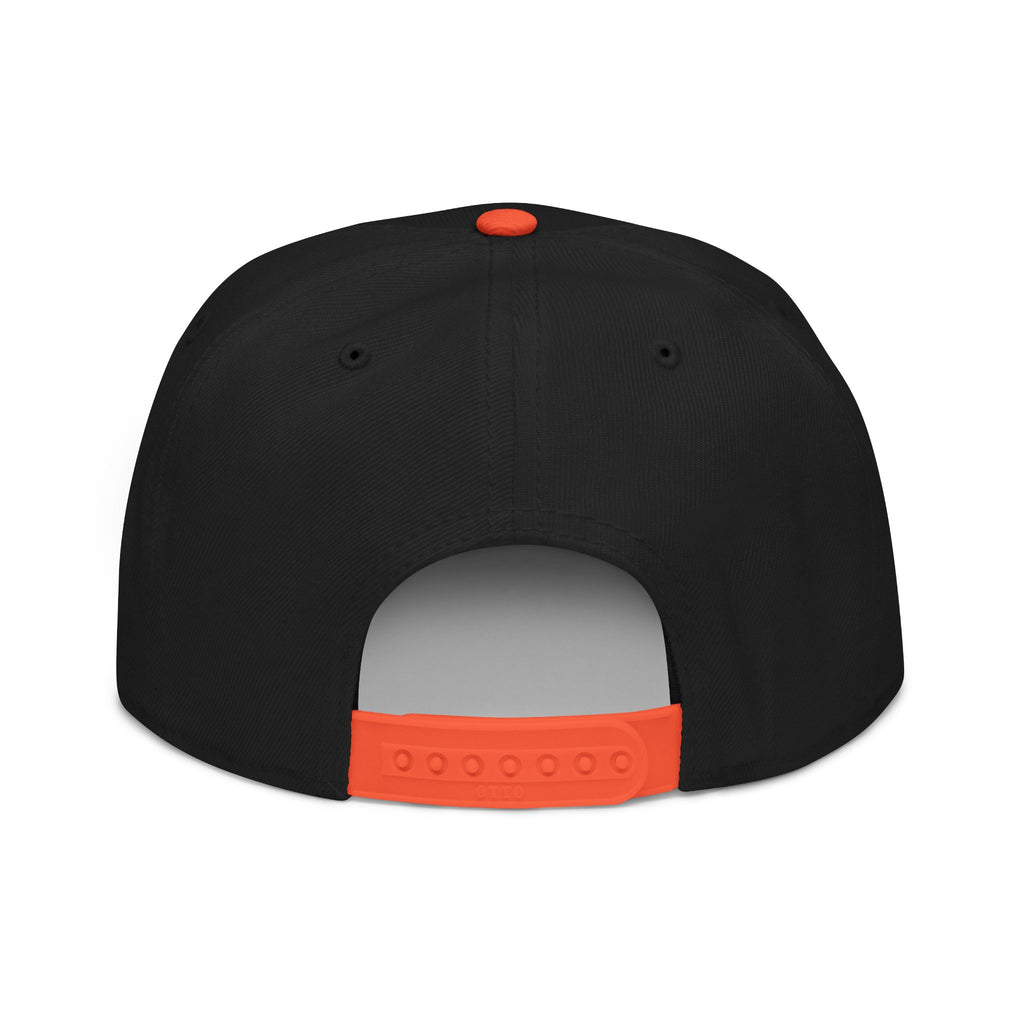 Embroidered Spiral Logo Snapback Hat — Black & Charcoal Flat-Brim Cap