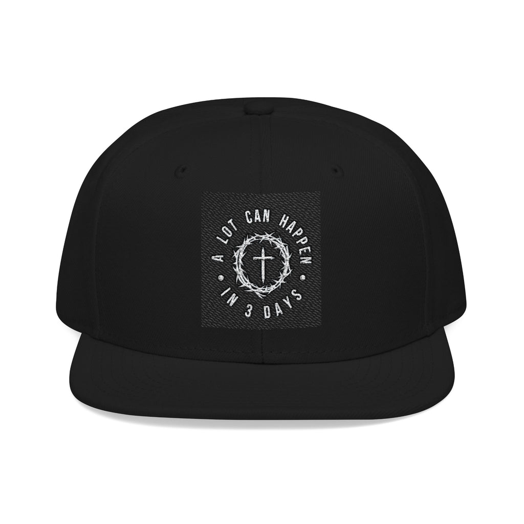 Embroidered Spiral Logo Snapback Hat — Black & Charcoal Flat-Brim Cap