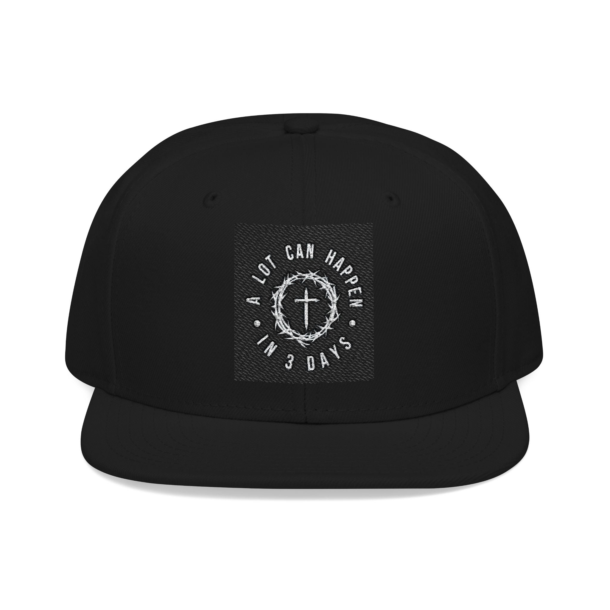 Embroidered Spiral Logo Snapback Hat — Black & Charcoal Flat-Brim Cap