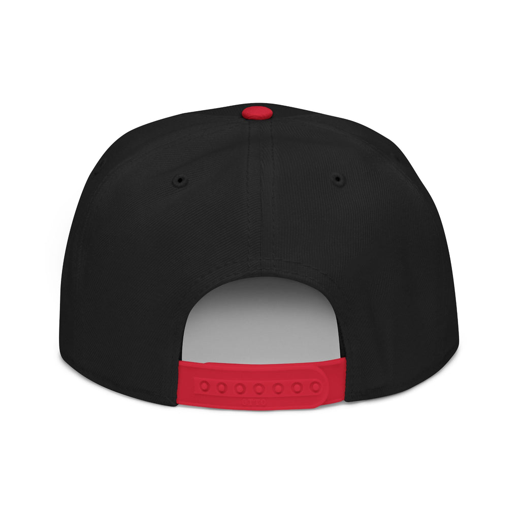 Embroidered Spiral Logo Snapback Hat — Black & Charcoal Flat-Brim Cap