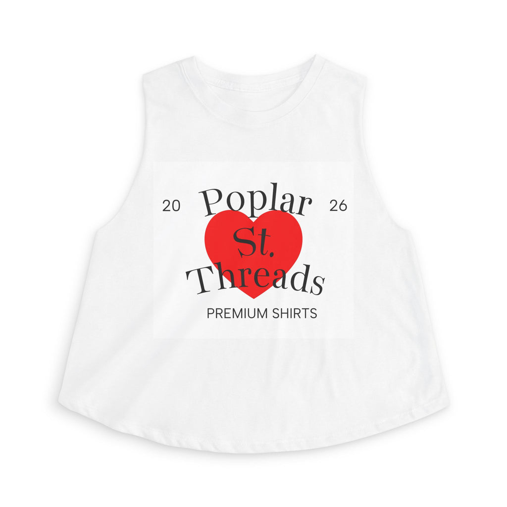 Poplar St. Threads Heart Logo Crop Top — Women's Casual Graphic Tank