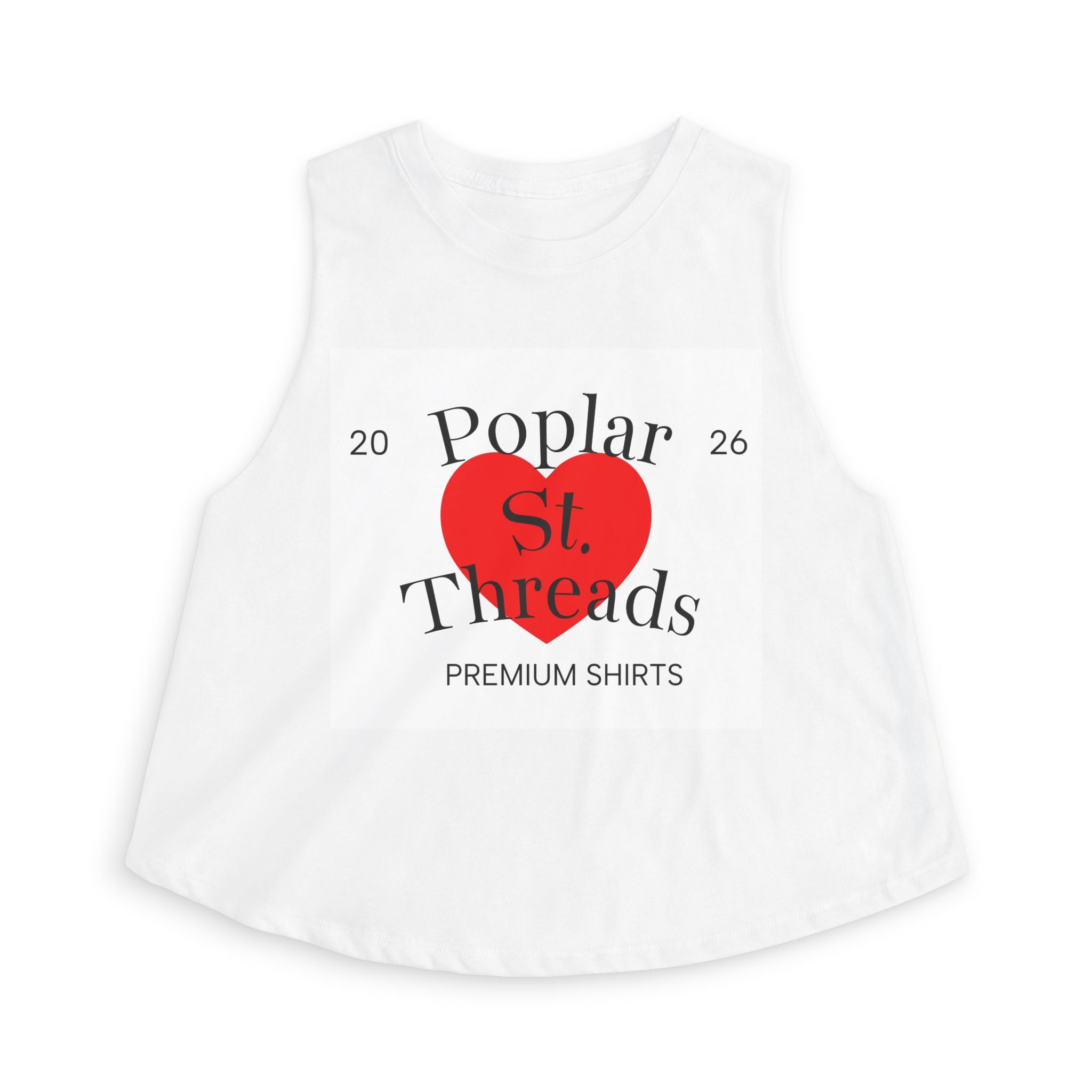 Poplar St. Threads Heart Logo Crop Top — Women's Casual Graphic Tank