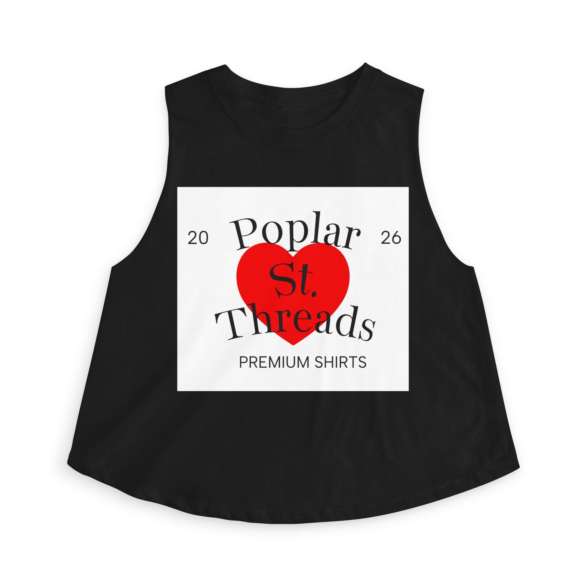 Poplar St. Threads Heart Logo Crop Top — Women's Casual Graphic Tank