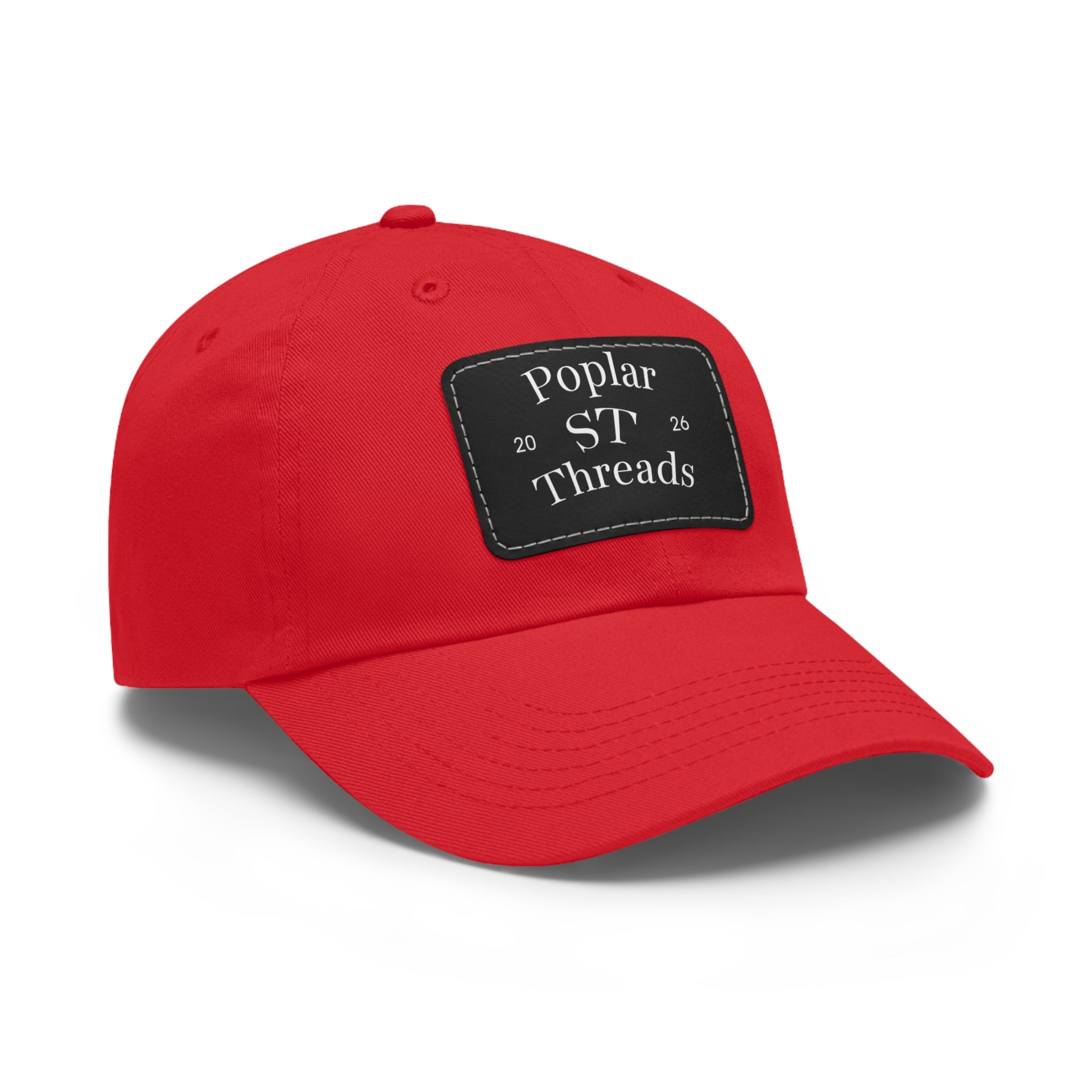 Leather Patch Dad Hat — "Poplar ST Threads" Embroidered Rectangle Cap