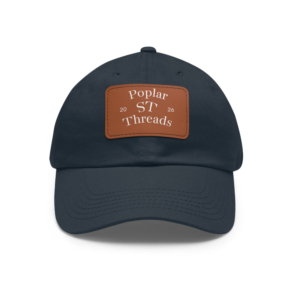 Leather Patch Dad Hat — "Poplar ST Threads" Embroidered Rectangle Cap