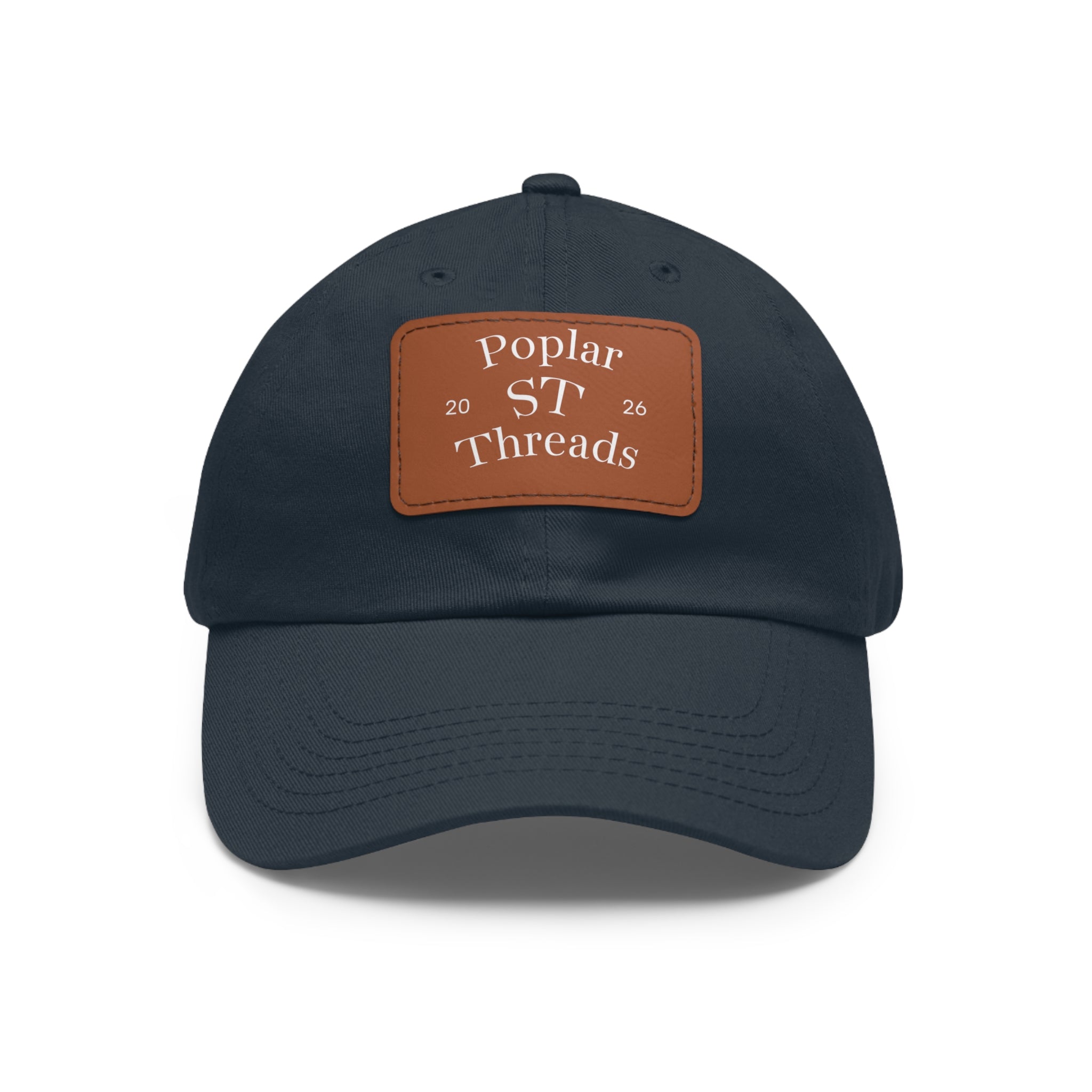 Leather Patch Dad Hat — "Poplar ST Threads" Embroidered Rectangle Cap