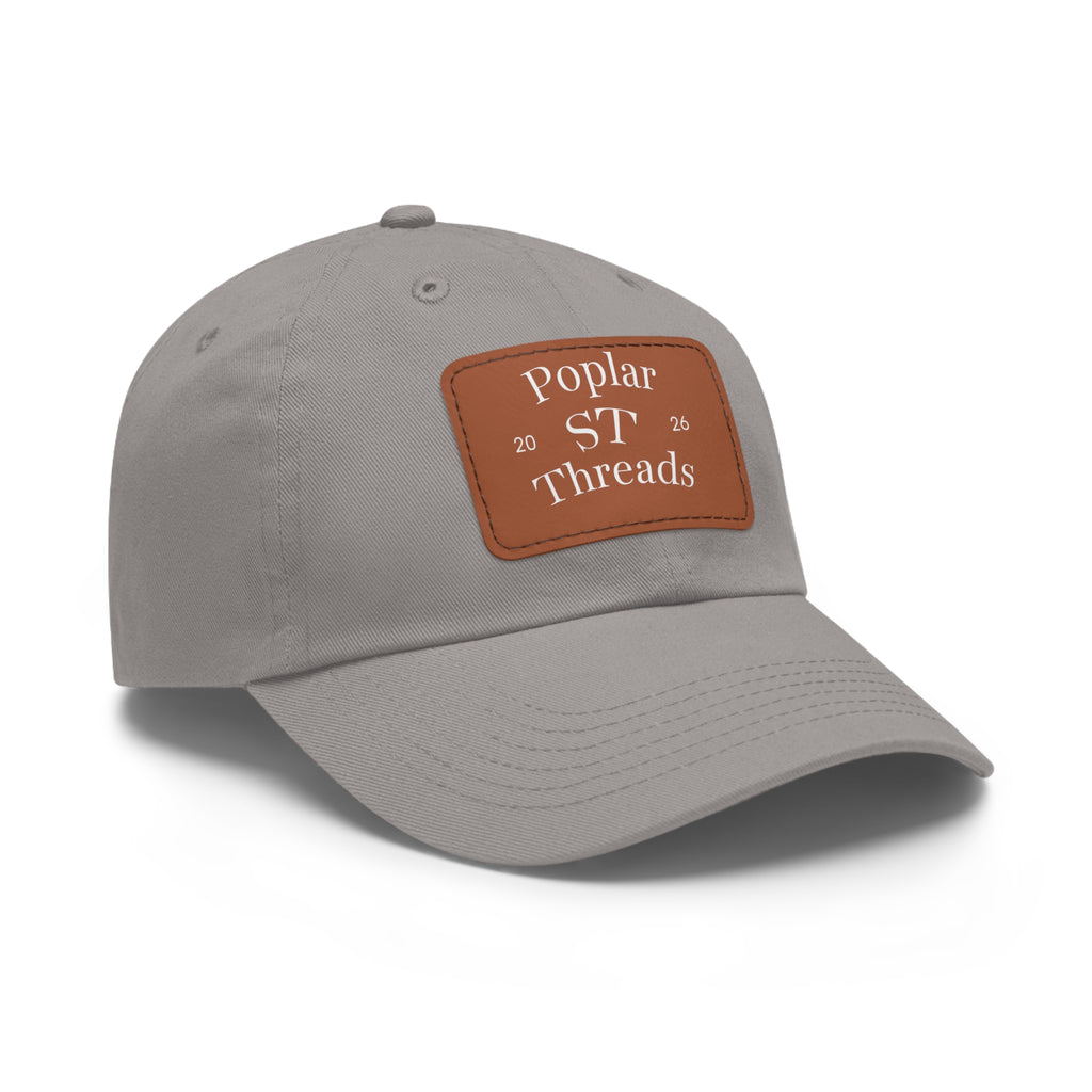 Leather Patch Dad Hat — "Poplar ST Threads" Embroidered Rectangle Cap