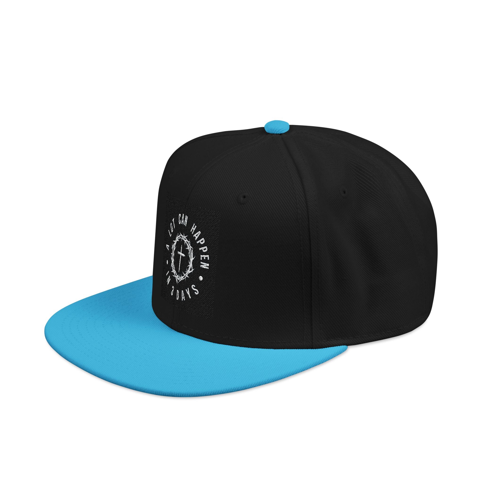 Embroidered Spiral Logo Snapback Hat — Black & Charcoal Flat-Brim Cap