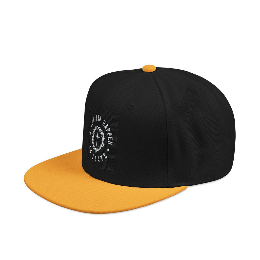 Embroidered Spiral Logo Snapback Hat — Black & Charcoal Flat-Brim Cap