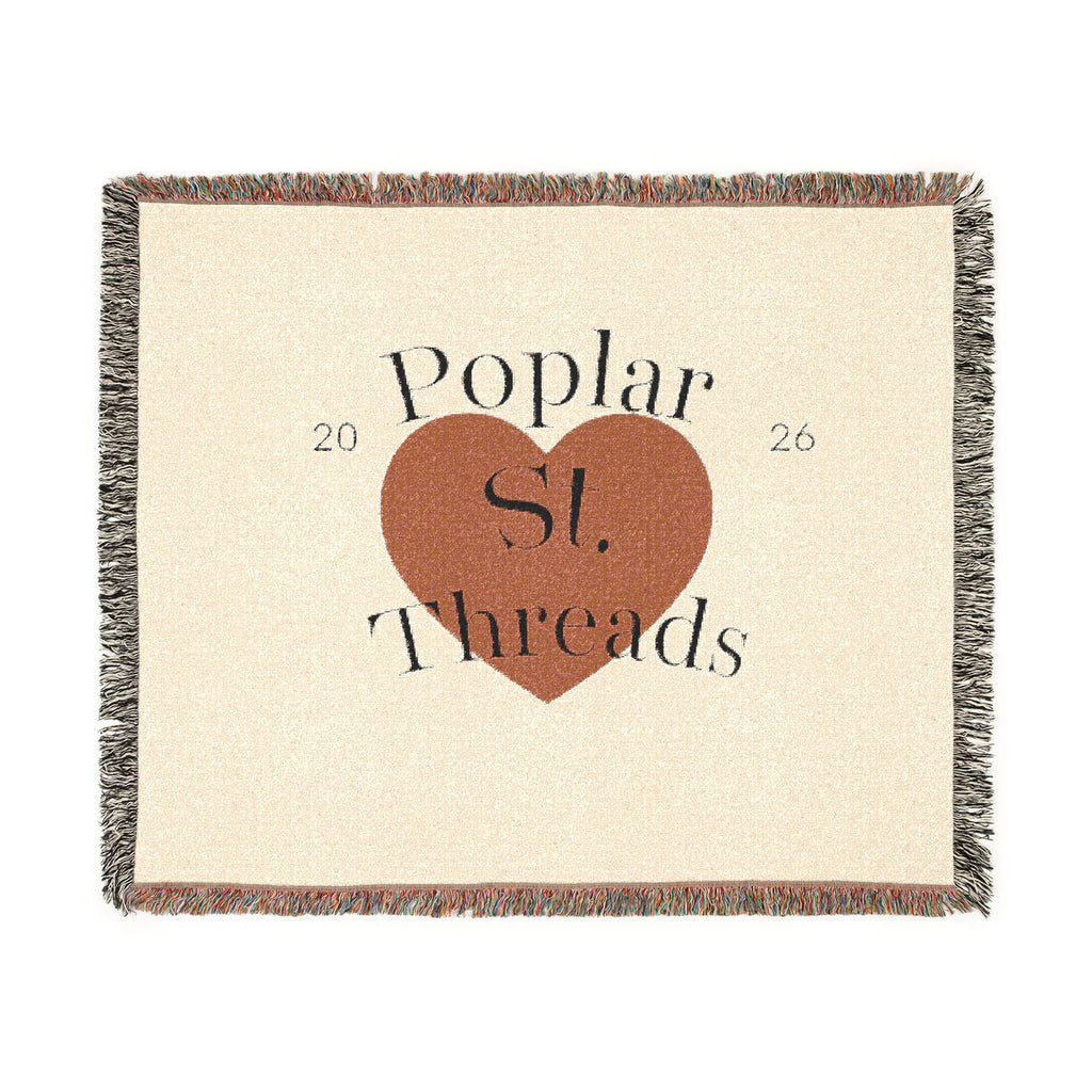 Poplar St. Threads Heart Woven Blanket — Cozy Decorative Throw for Living Room & Gift