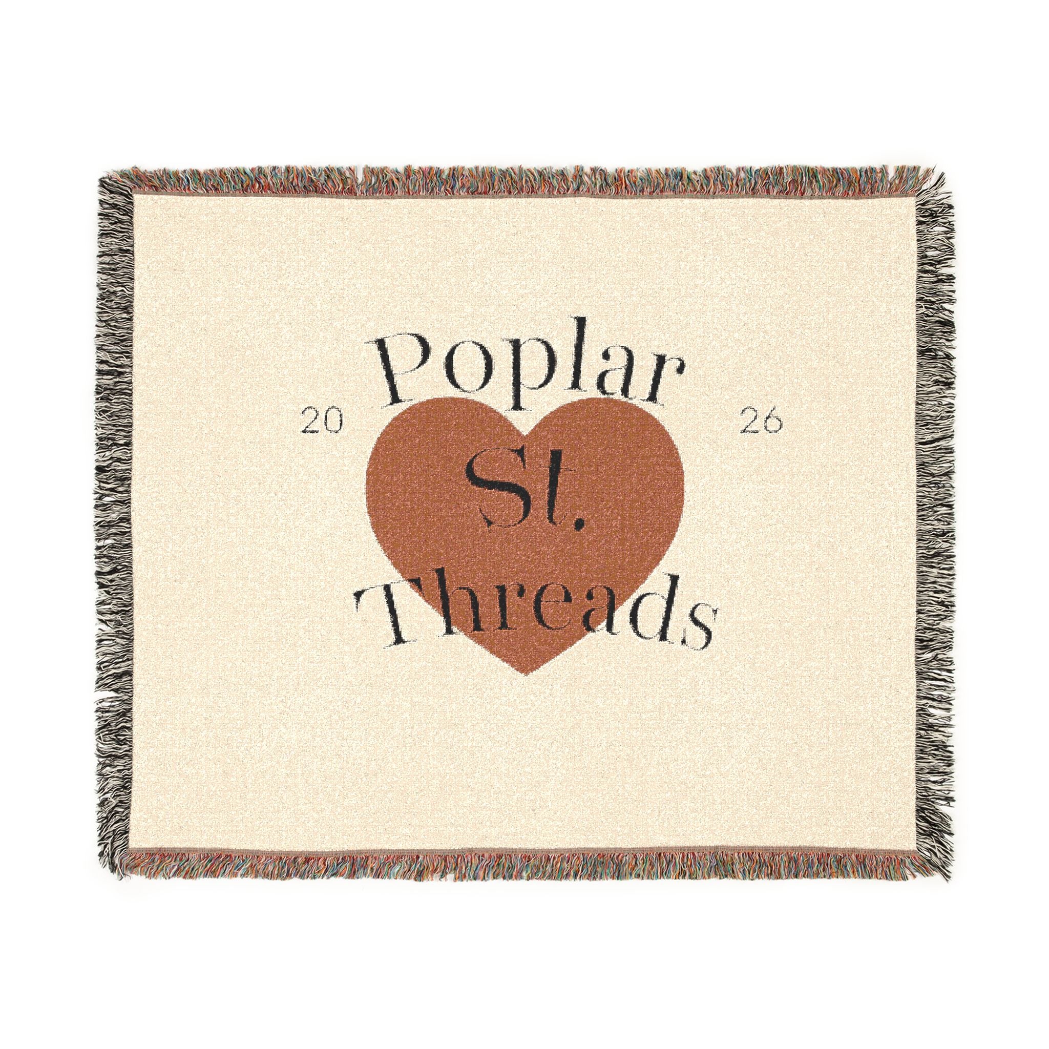 Poplar St. Threads Heart Woven Blanket — Cozy Decorative Throw for Living Room & Gift