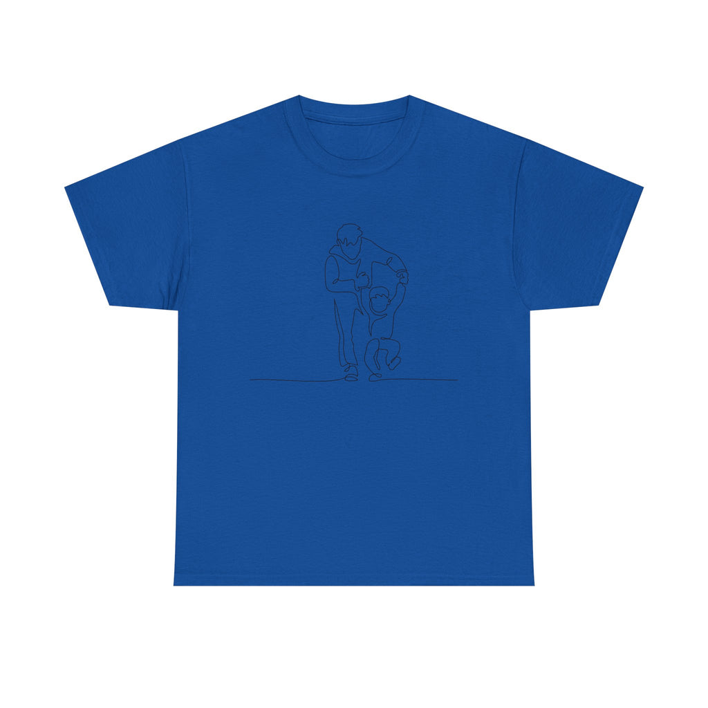 Minimalist Father and Child Line Art T-Shirt — Dad and Kid Hug Tee