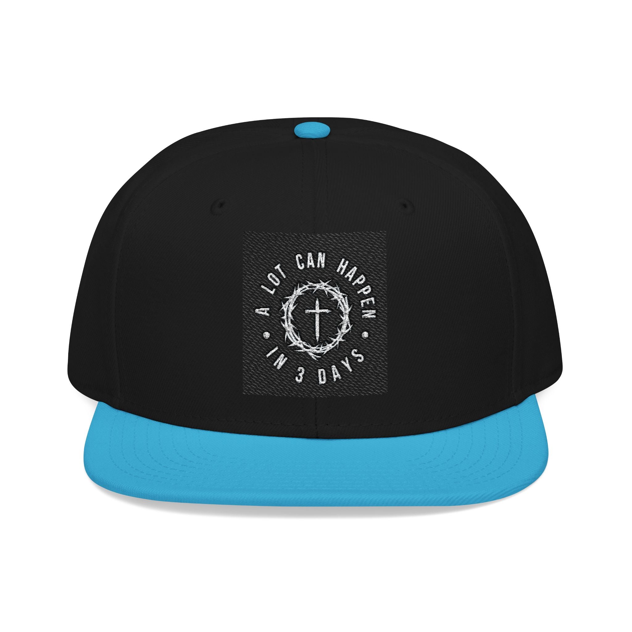 Embroidered Spiral Logo Snapback Hat — Black & Charcoal Flat-Brim Cap