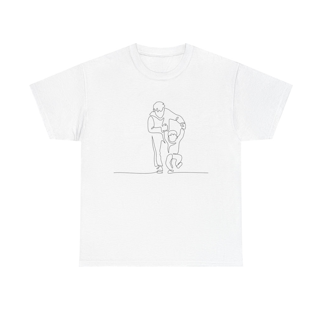 Minimalist Father and Child Line Art T-Shirt — Dad and Kid Hug Tee