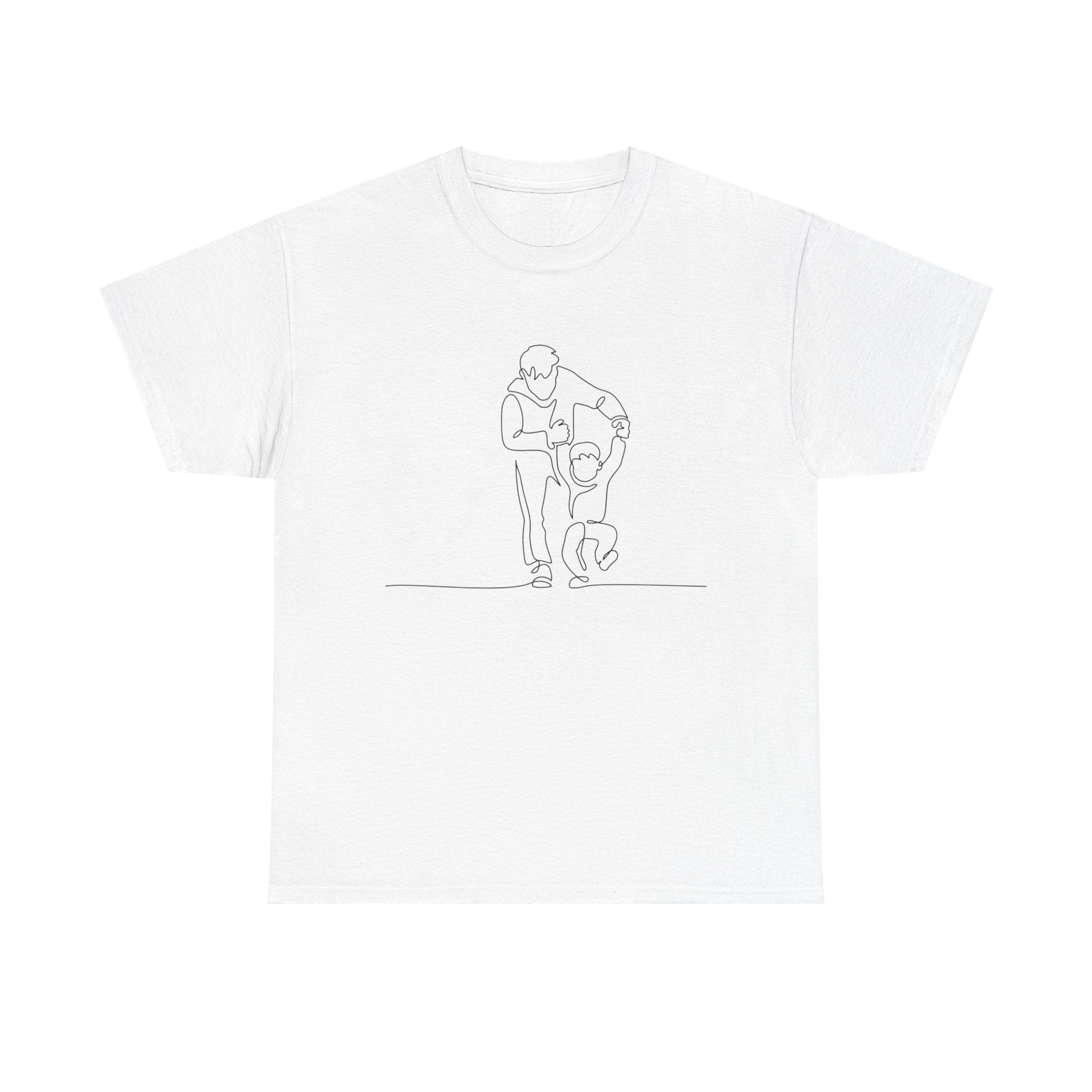 Minimalist Father and Child Line Art T-Shirt — Dad and Kid Hug Tee