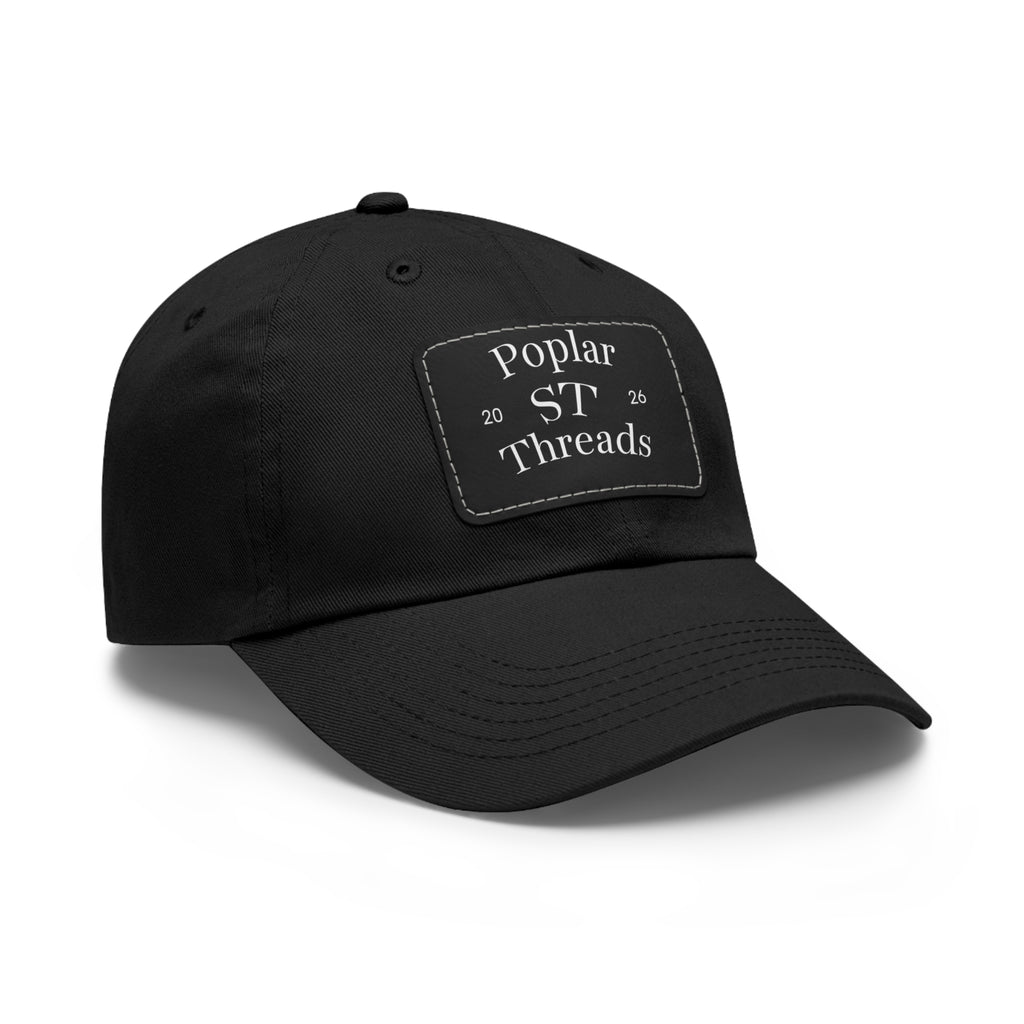 Leather Patch Dad Hat — "Poplar ST Threads" Embroidered Rectangle Cap