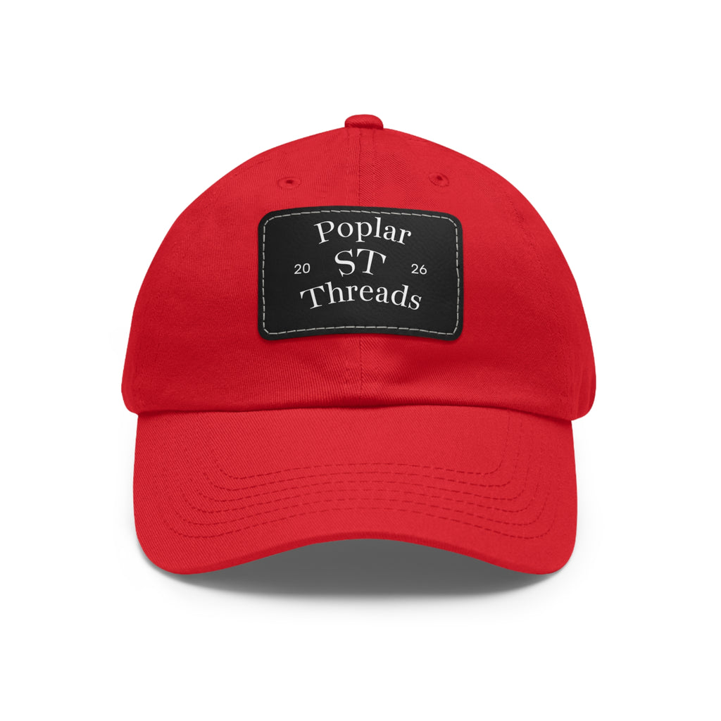 Leather Patch Dad Hat — "Poplar ST Threads" Embroidered Rectangle Cap