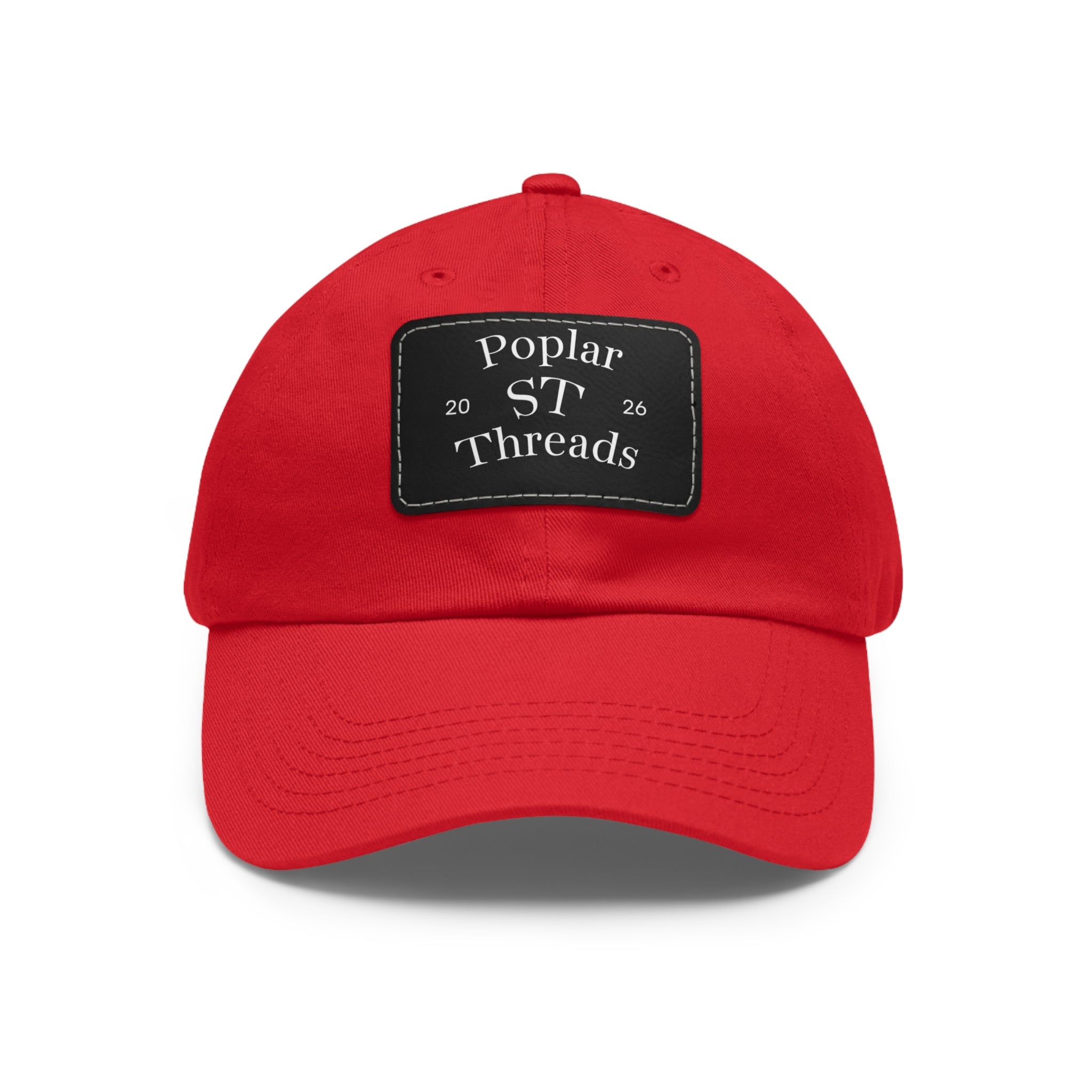 Leather Patch Dad Hat — "Poplar ST Threads" Embroidered Rectangle Cap