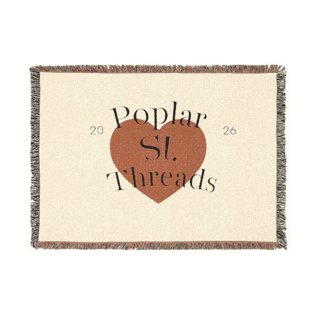 Poplar St. Threads Heart Woven Blanket — Cozy Decorative Throw for Living Room & Gift