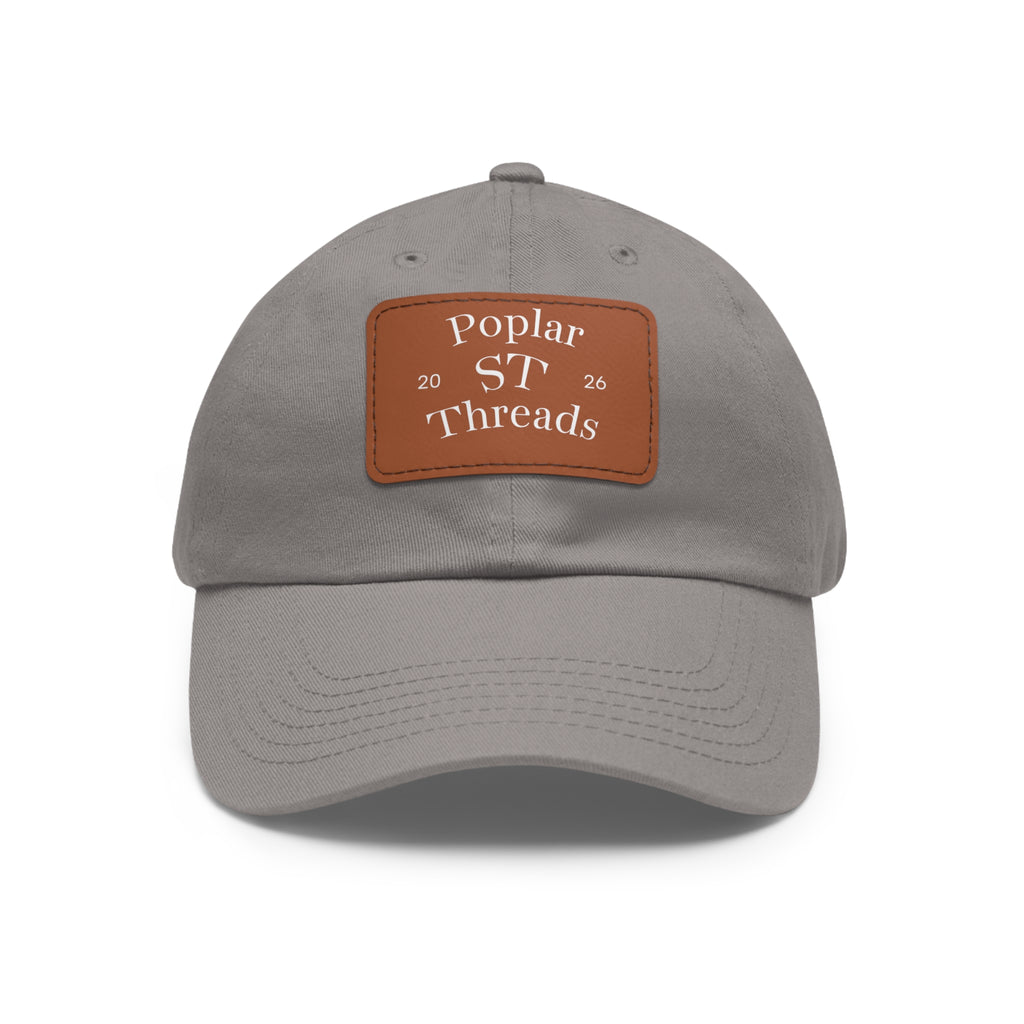 Leather Patch Dad Hat — "Poplar ST Threads" Embroidered Rectangle Cap