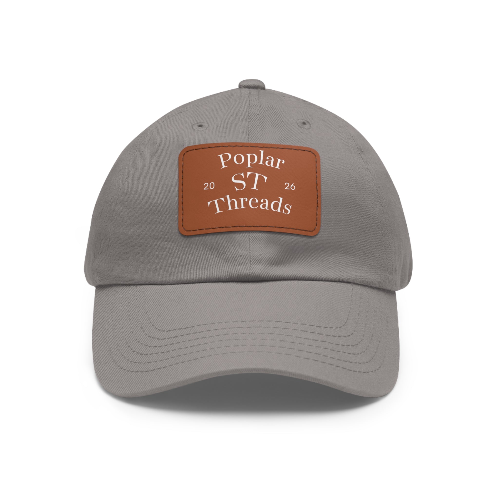 Leather Patch Dad Hat — "Poplar ST Threads" Embroidered Rectangle Cap