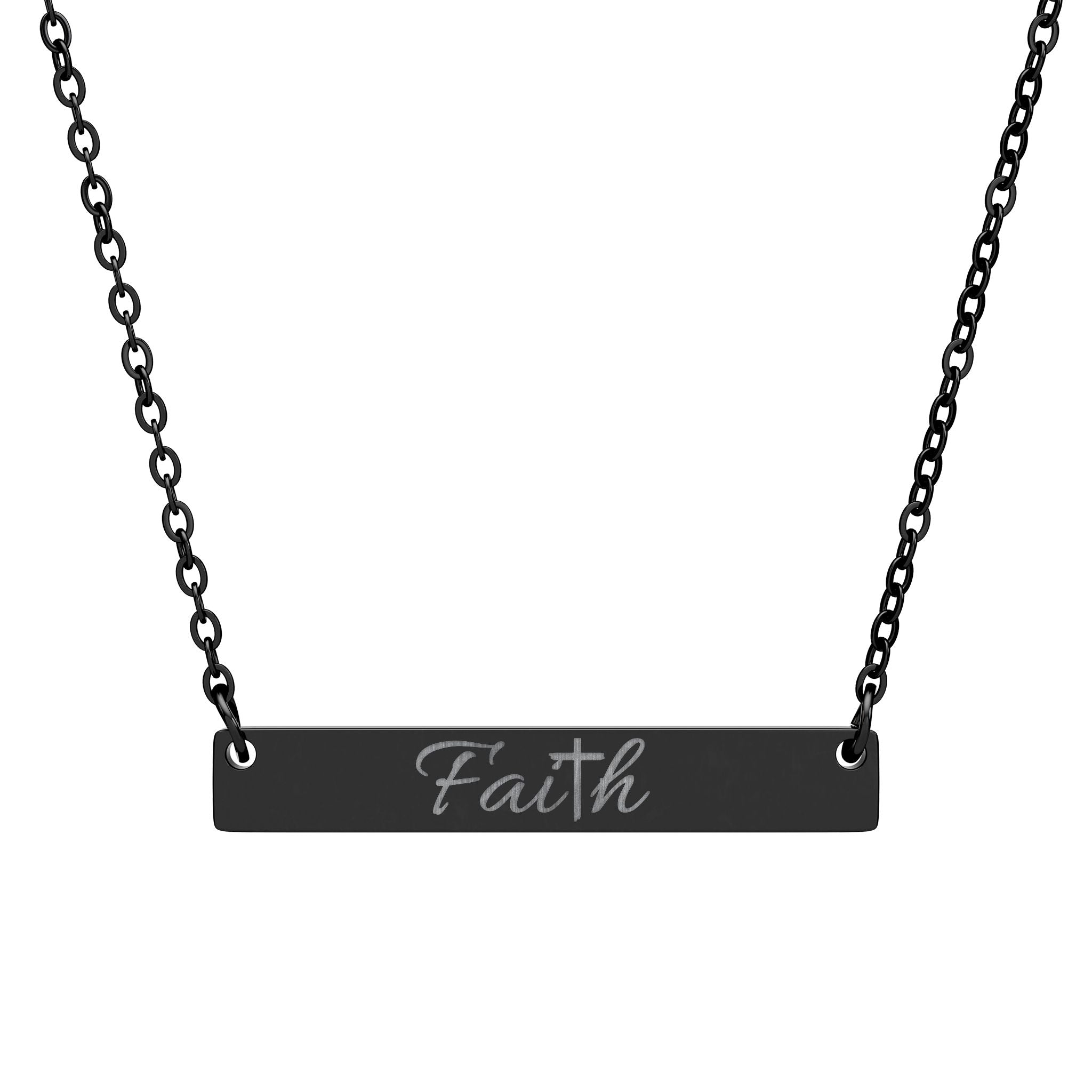 Faith Engraved Bar Necklace — Horizontal Inspirational Pendant