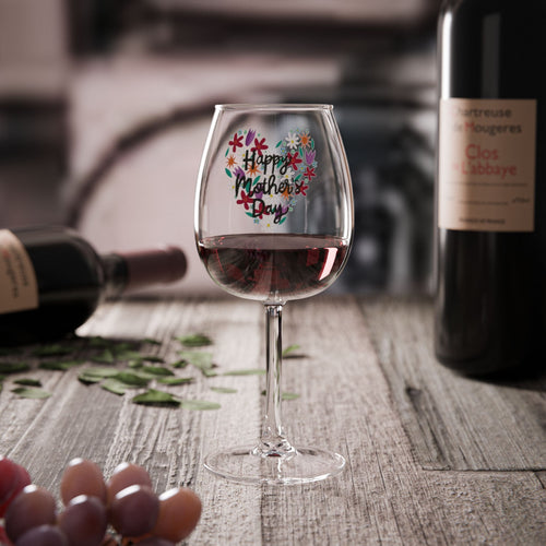 12oz Floral Heart Wine Glass – “Happy Mother's Day” Decorative Stemware