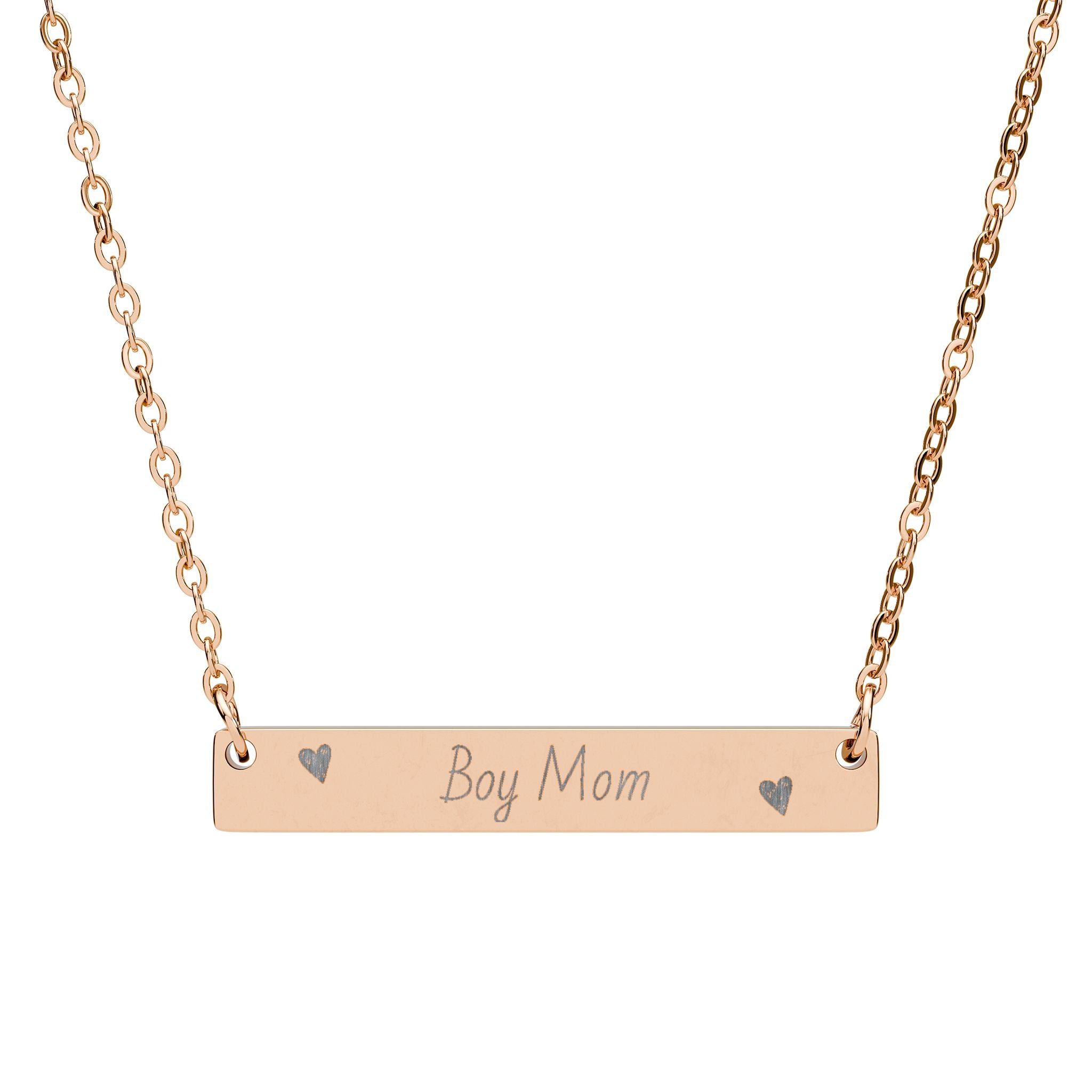 Engraved Horizontal Bar Necklace — "Boy Mom" Personalized Pendant