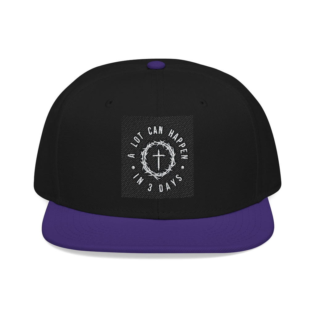 Embroidered Spiral Logo Snapback Hat — Black & Charcoal Flat-Brim Cap