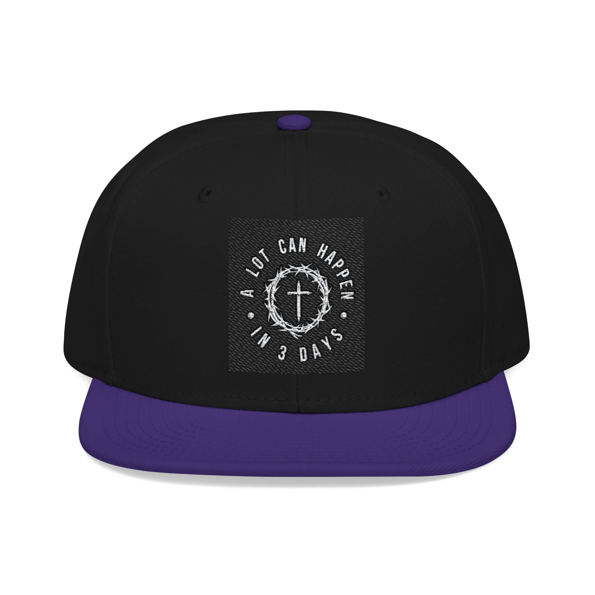 Embroidered Spiral Logo Snapback Hat — Black & Charcoal Flat-Brim Cap