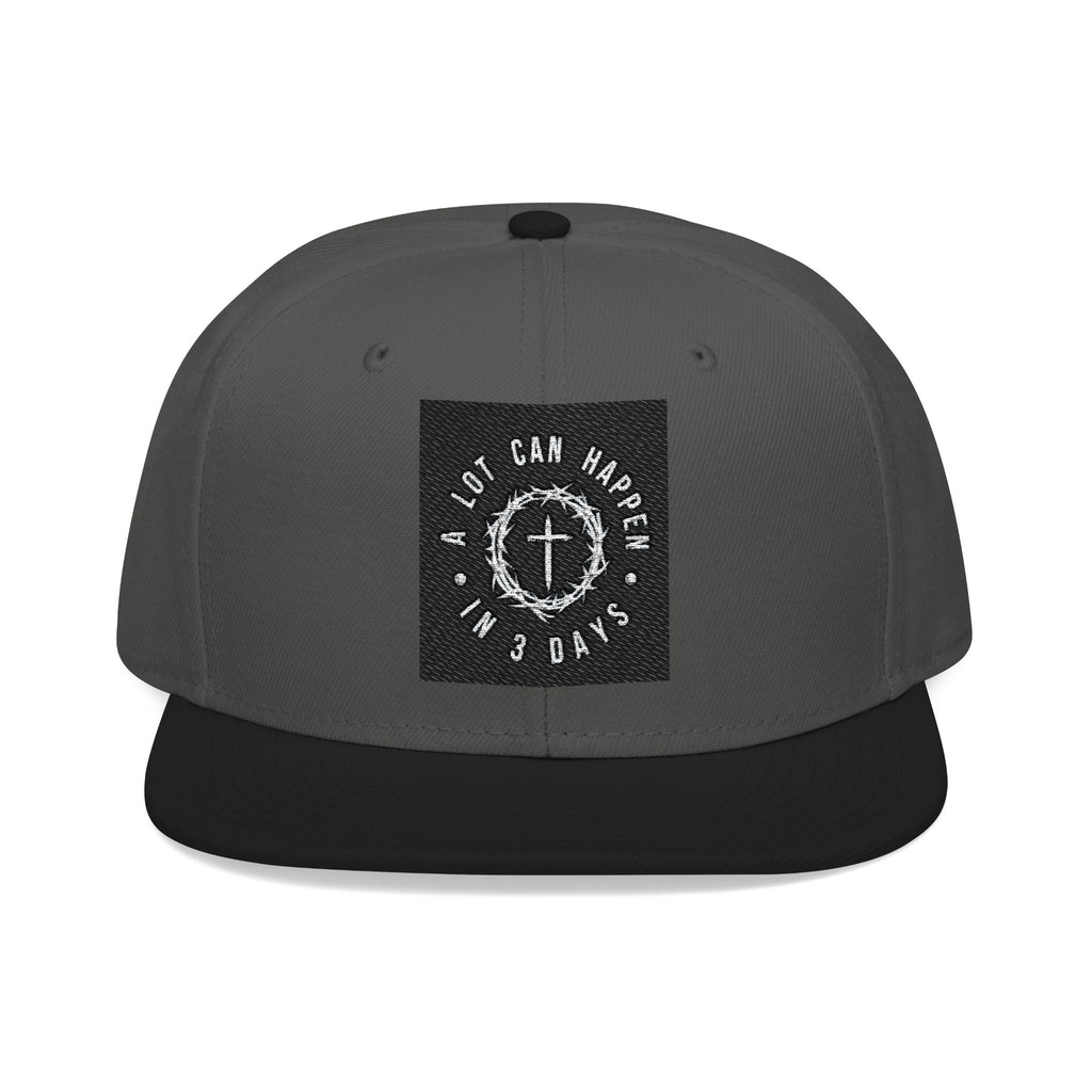 Embroidered Spiral Logo Snapback Hat — Black & Charcoal Flat-Brim Cap