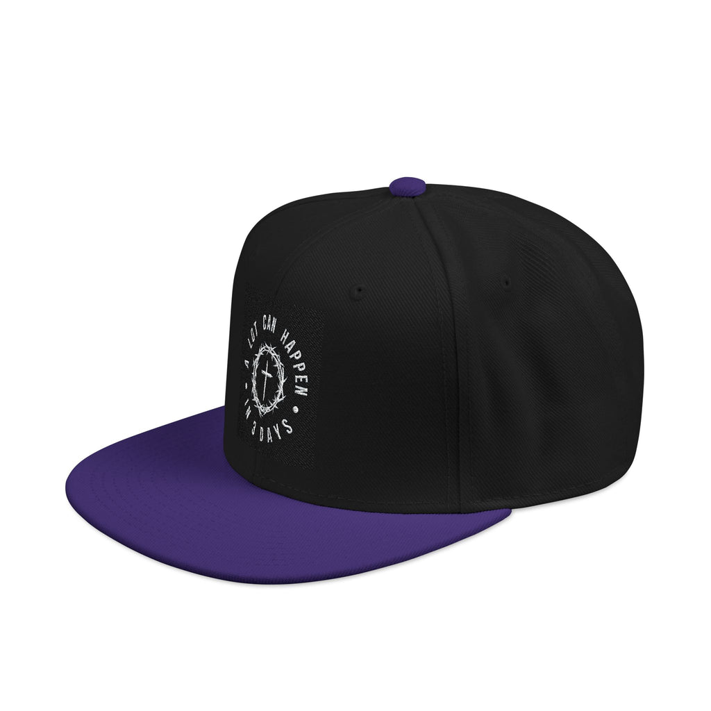 Embroidered Spiral Logo Snapback Hat — Black & Charcoal Flat-Brim Cap
