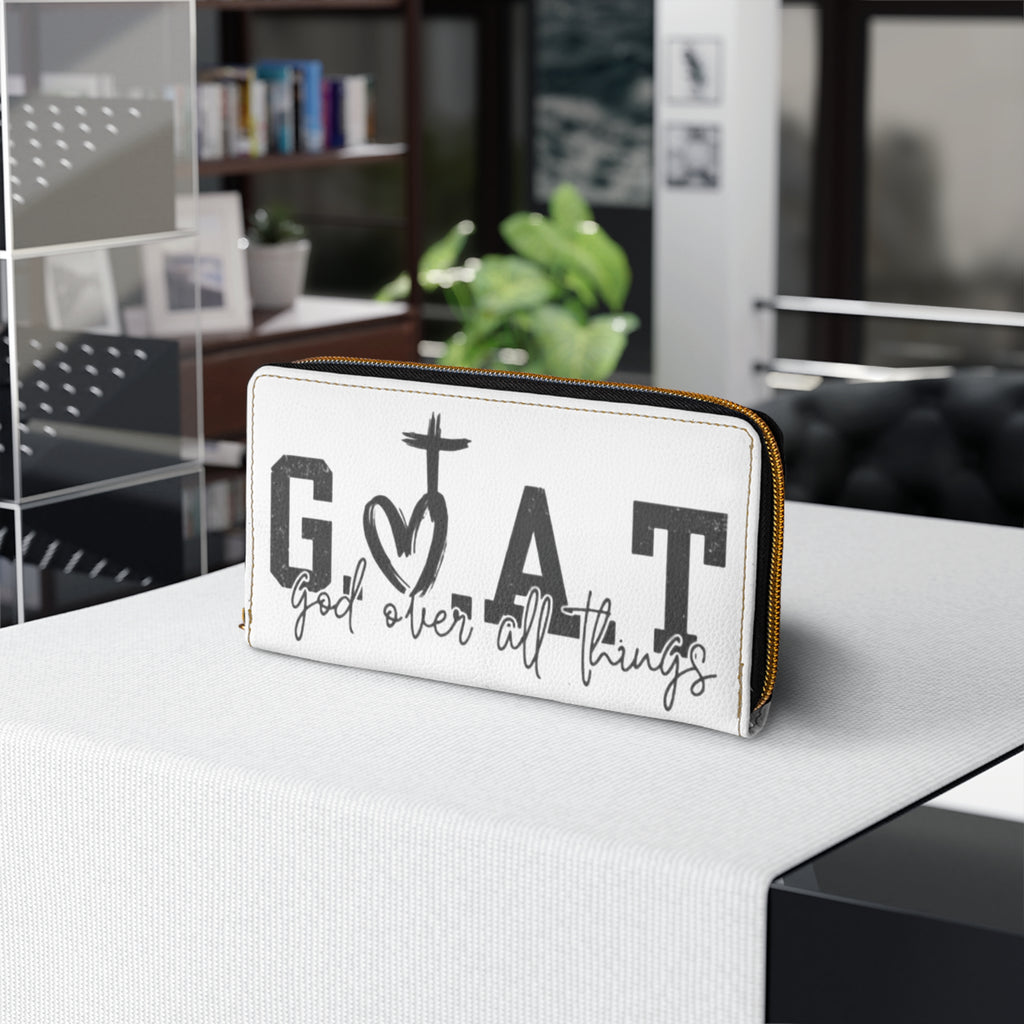 God Over All Things Zipper Wallet — GOAT Faith Wallet with Cross & Heart Design