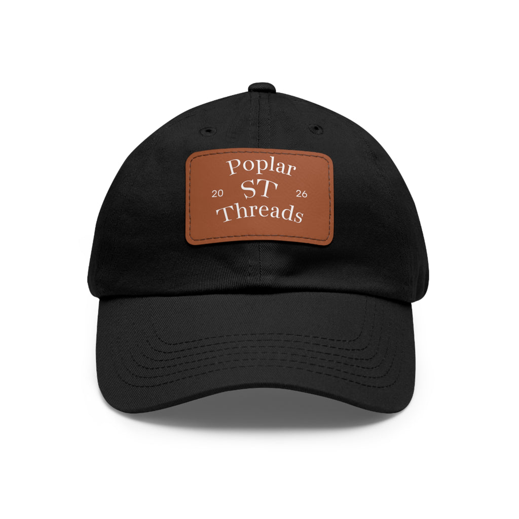 Leather Patch Dad Hat — "Poplar ST Threads" Embroidered Rectangle Cap