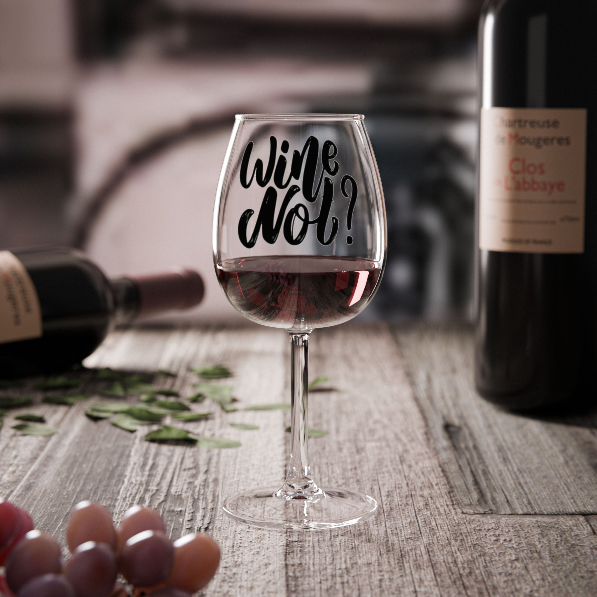 Wine Glass 12oz – "Wine Not?" Funny Hand-Lettered Stemmed Glass for Gifts & Parties