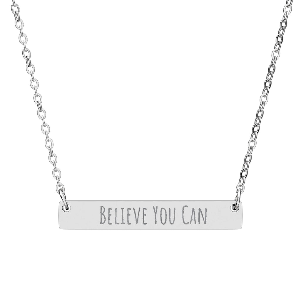 Engraved "Believe You Can" Bar Necklace — Horizontal Inspirational Pendant