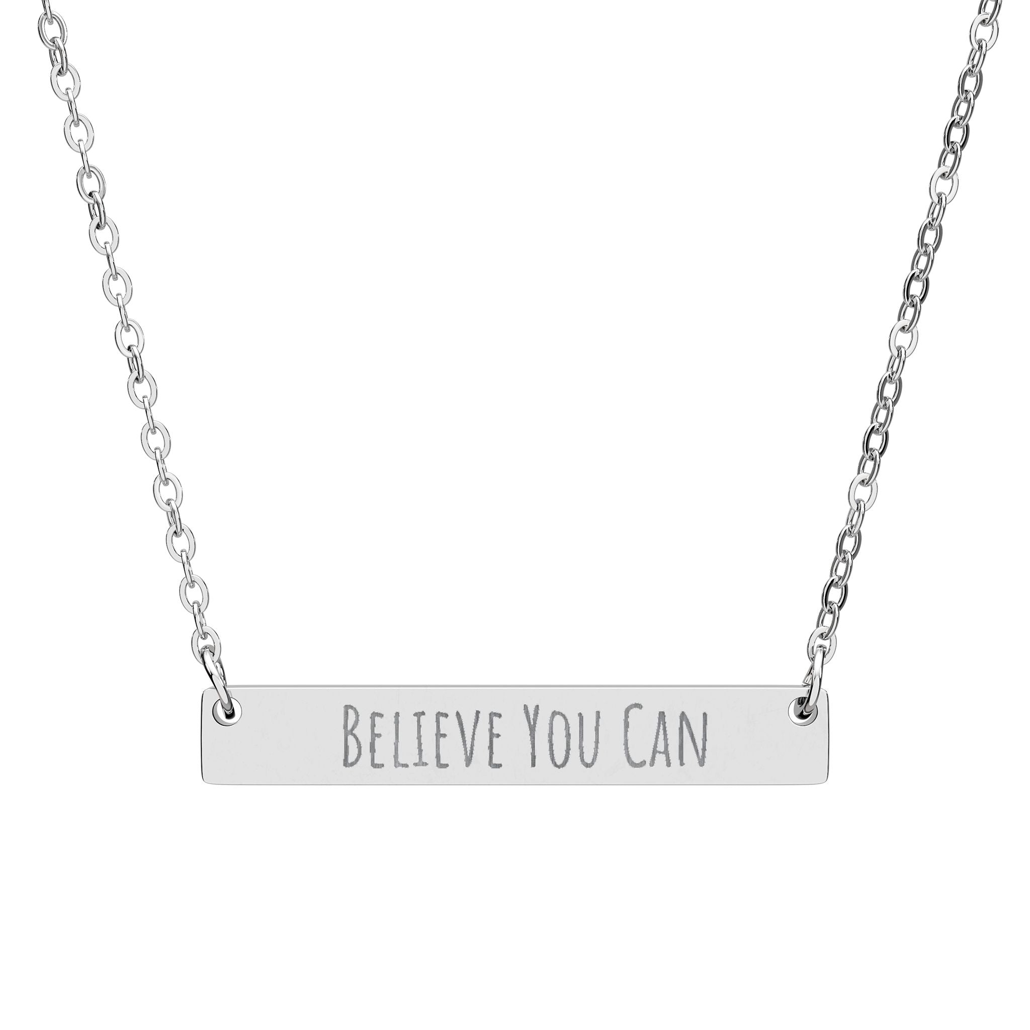 Engraved "Believe You Can" Bar Necklace — Horizontal Inspirational Pendant